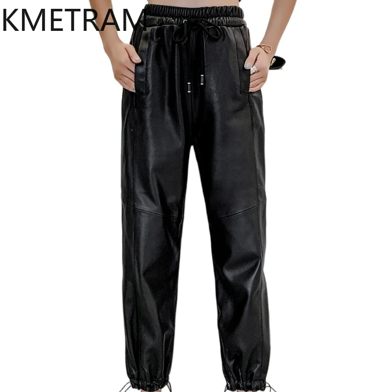 KMETRAM Real Sheepskin Genuine Leather Pants Womens Black Pants 2024 Fashion Women Trending Clothing Autumn Harem Pants Джибитсы