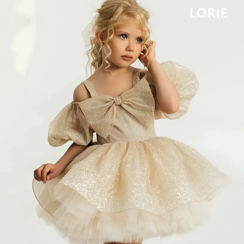 

LORIE Gittle Shiny A-line Champang Mini Girl Dress Applique Bow Baby Girl Dresses New Christmas Birthday Present Customized 2025