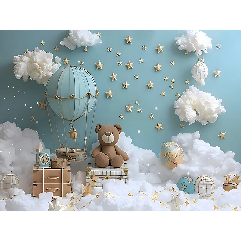 Hot air Balloon And Clouds Happy Birthday Photography Background Holiday Baby Children Party Photo Studio Backdrops VX-10