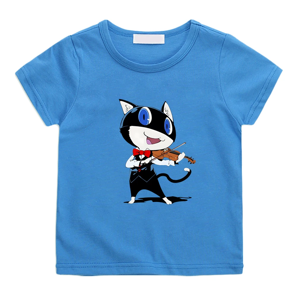 Morgana Cat Persona 5 Printing T-shirt Casual Short Sleeve 100% Cotton Tee-shirt Kawaii Cartoon Graphic Summer Tshirt Boys/Girls