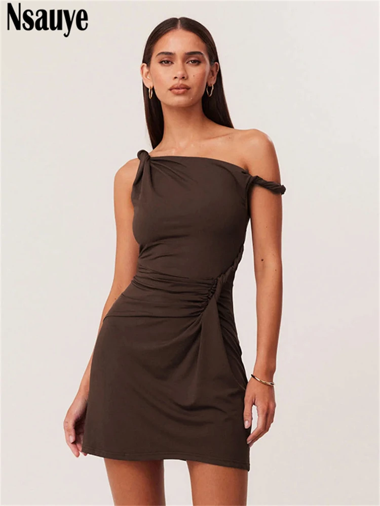 Nsauye Women Sexy Party New Fashion Elegant Evening Mini Dress Clubwear 2025 Sleeveless Holiday Bodycon Wrap Short Dress Winter