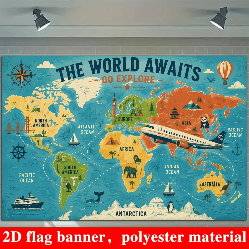 Vintage World Map Tapestry Poster Travel Global Decor Exploration Banner Nautical Geography Wall Art Room Decor Kindergarten Nur