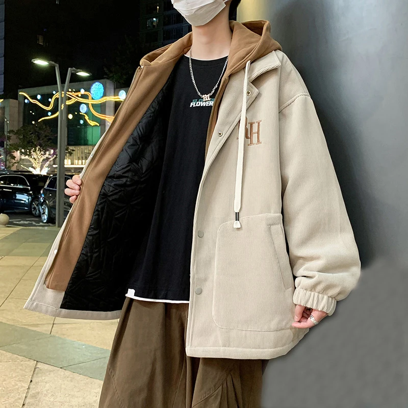 

Casual Men's Hooded Cotton-Padded Jackets Autumn Winter Streetwear Loose Thicken Coats Outdoor Windproof Warm Parkas Top Clothes