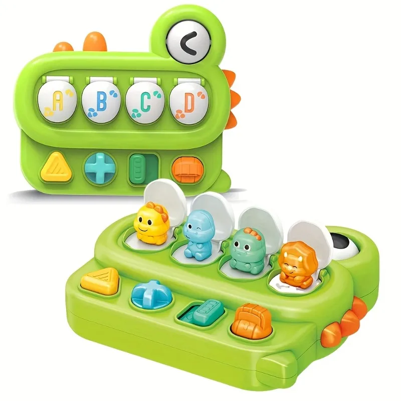 11個入り恐竜ポッププッシュトイ、モンテッソーリ感覚玩具、子供向け、早期学習カラー＆文字認識