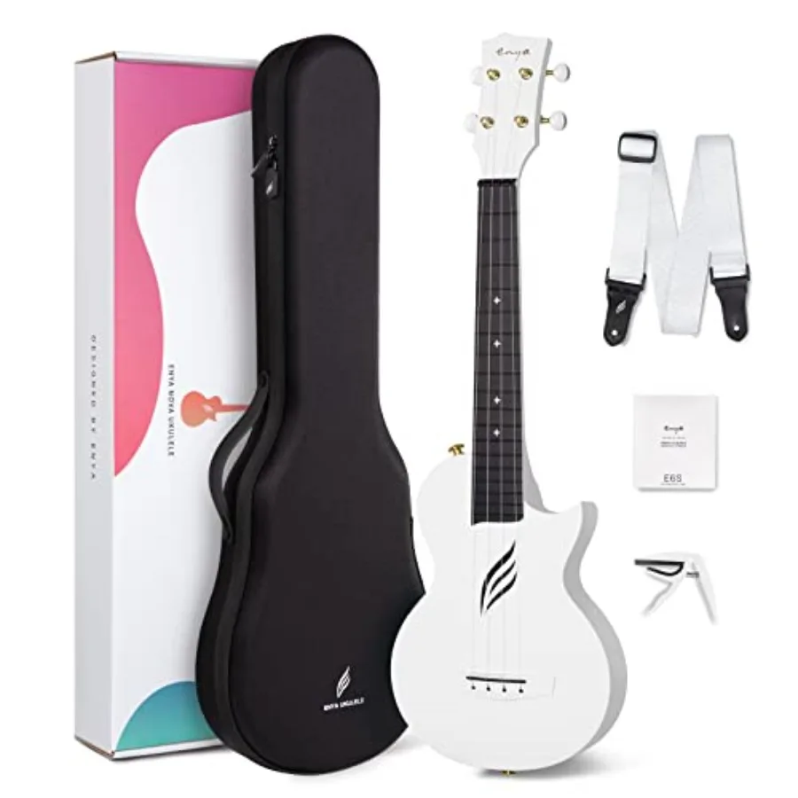 

Concert Ukulele for travel and beginners, 23 carbon fiber body, waterproof lightweight durable design in black, includes case s