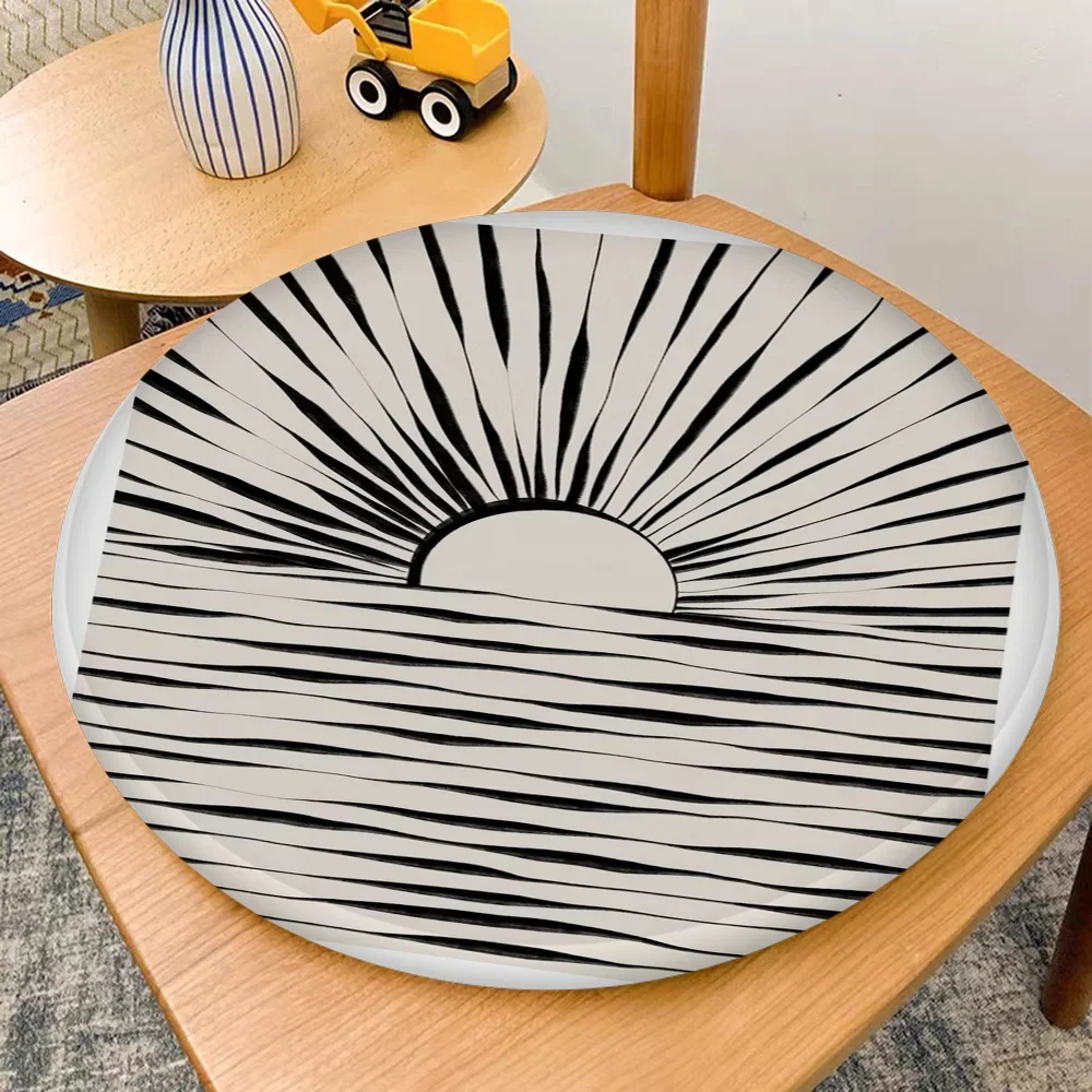 Crescent Moon Ocean Wave Art Print Round Chair Mat Soft Pad Seat Cushion For Dining Patio Home Office Indoor Outdoor Garden Mat