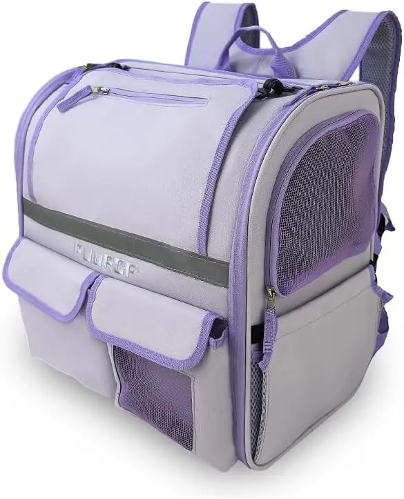 

Ergonomic Pet Backpack for Small Dogs and Cats up to 16 lbs, with Hidden Storage, Ideal for Hiking and Vet Visits