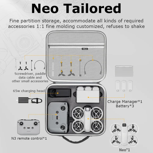 Imagen 2 del producto Estuche de transporte, bolso de hombro de viaje para DJI Neo Fly More Combo, accesorios para drones, bolsa de almacenamiento, bolso portátil de PU
