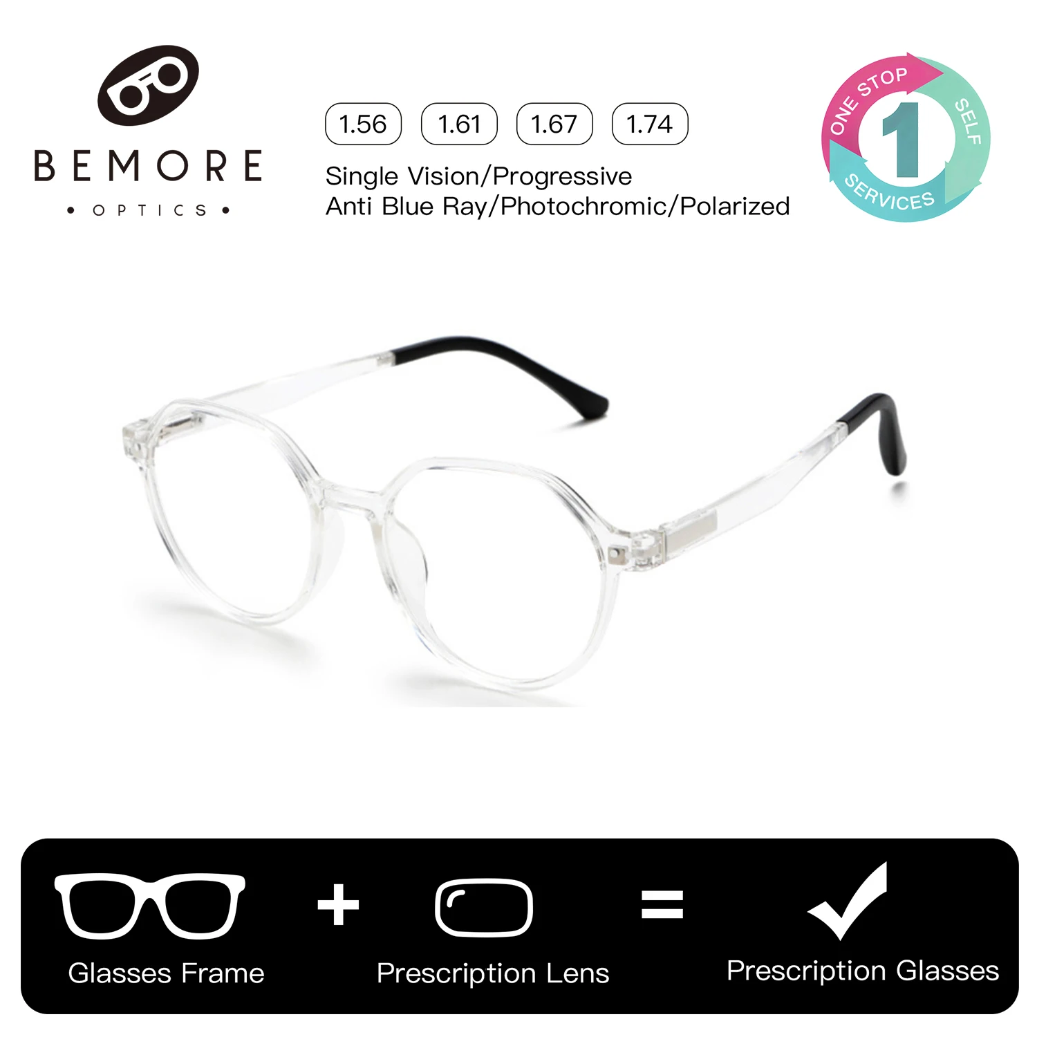BEMORE Round Acetate Clip on Prescription Glasses Women Polarized UV400 Magnetic Sun Optical Progressive Graduated Glasses