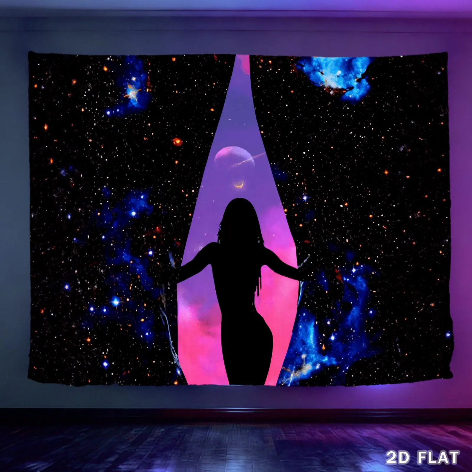 Galaxy Woman Silhouette Tapestry Cosmic Space Art Aesthetic Wall Hanging Print Polyester Fabric Decor Poster for Bedroom Living