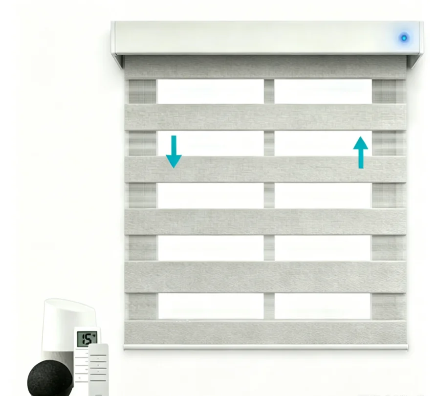 Luxury Smart Home Automatic Shading Easy Clean Remote Control Zebra Blinds For Study Room