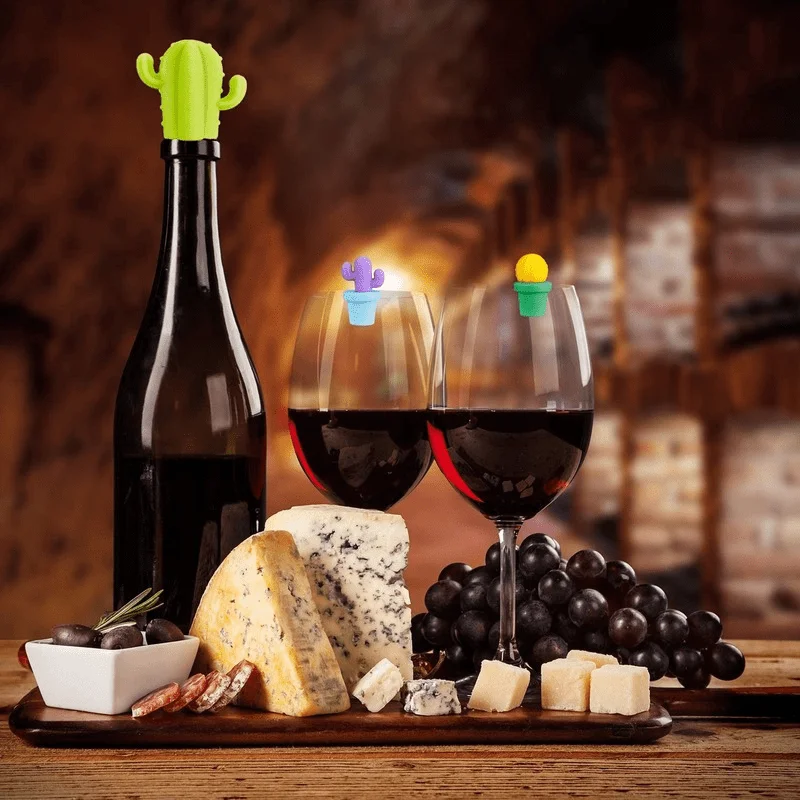 Creative Cactus Shape Wine Bottle Stopper Silicone Sealing Plug for Glass Cup Label Marker