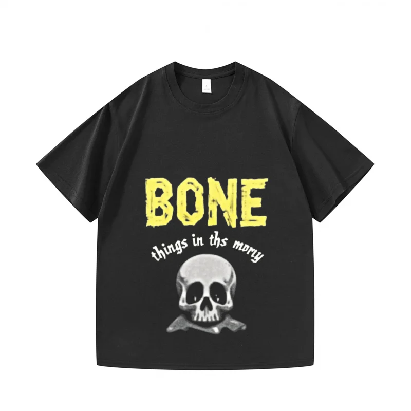 

Men's T-shirt Black Skull & BONE things in this mary Print Casual Streetwear Summer Daily Wear