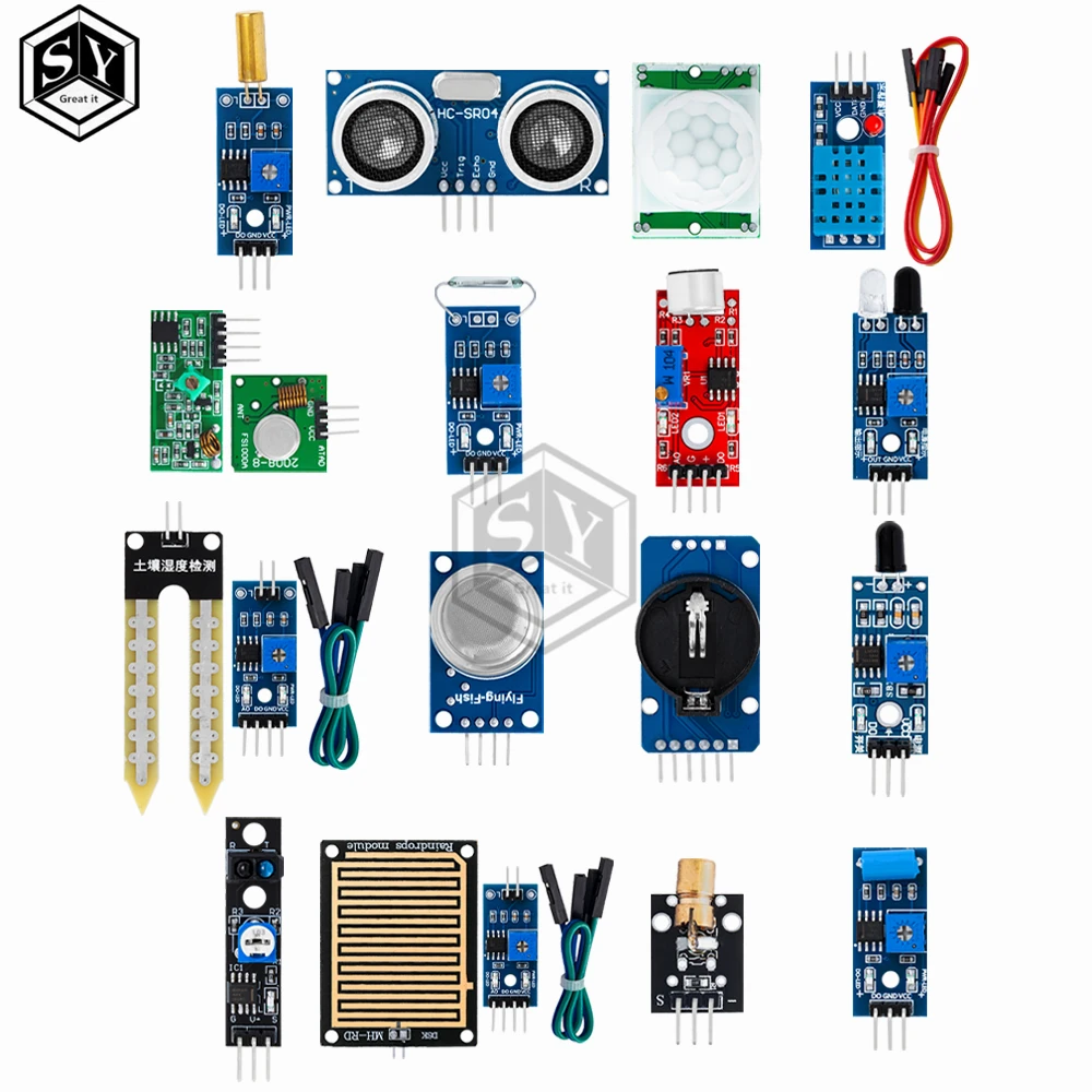 Raspberry pi 2 3 the sensor module package HC-SR04 501 DHT11 DS3231 KY-008 Sound Rain Soil sensor for arduino kit