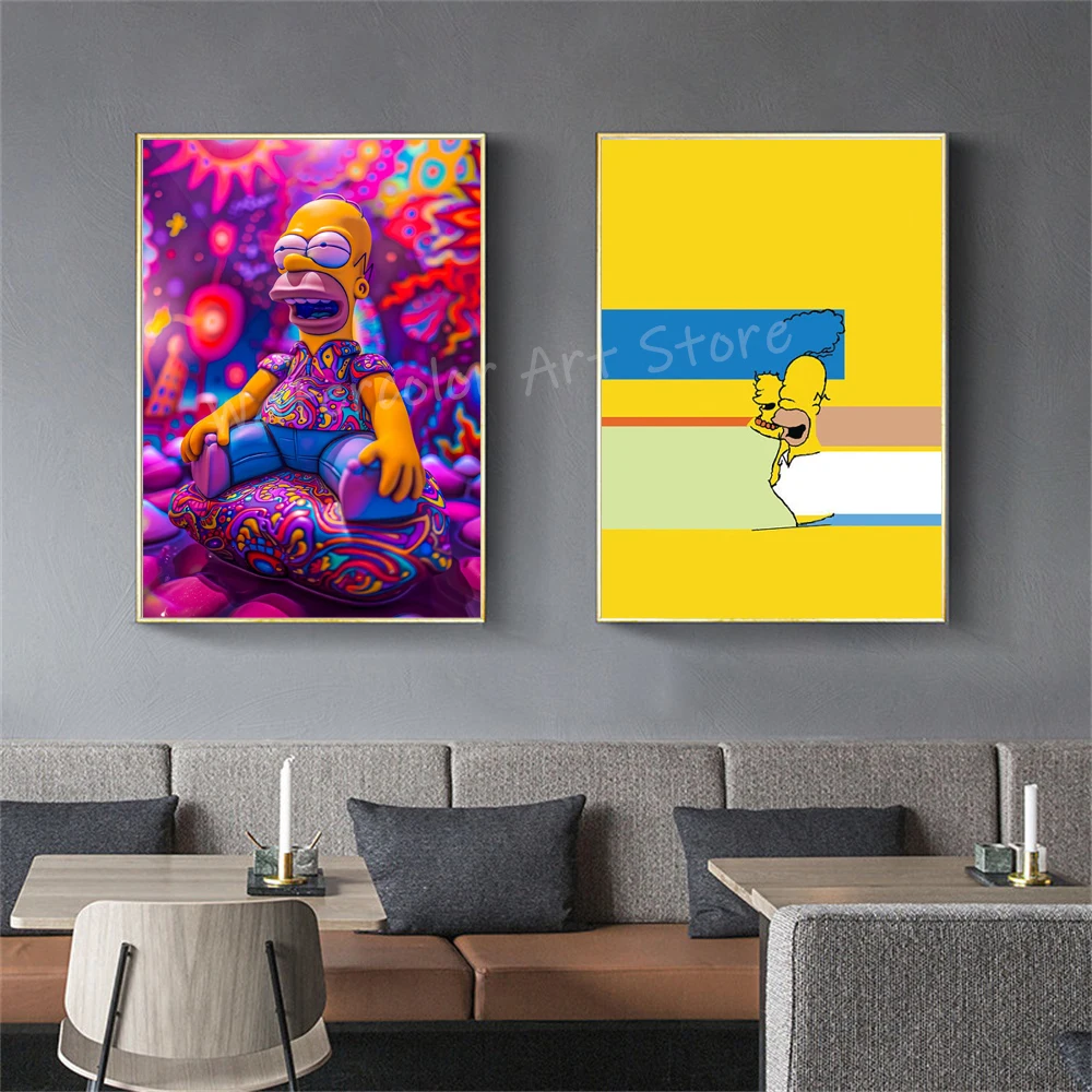 Disney Simpsons Art Poster Classic Love Marge and Homer Love Print Modern Pop Wall Art Canvas Painting Prints  Bedroom Decor