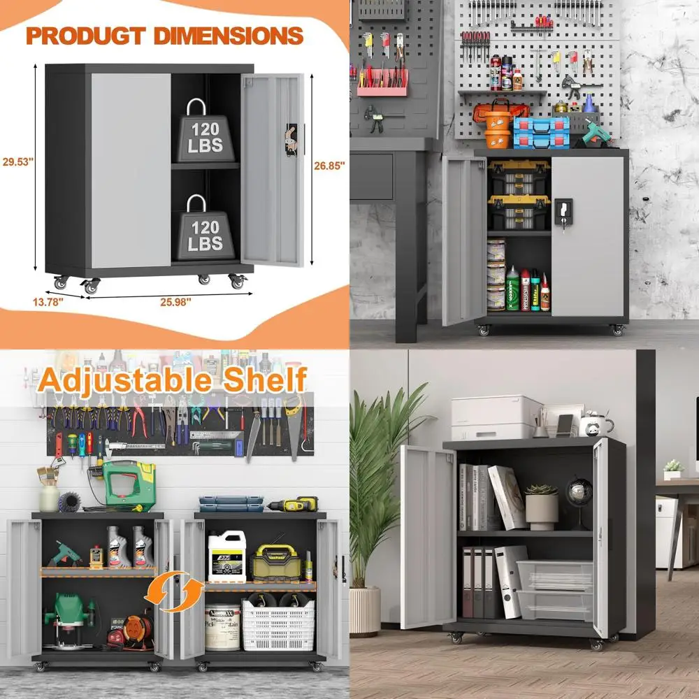 

31.5 Tall Metal Storage Cabinet on Wheels - Lockable Rolling Tool Chest with Adjustable Shelves for Garage, Home, or Office