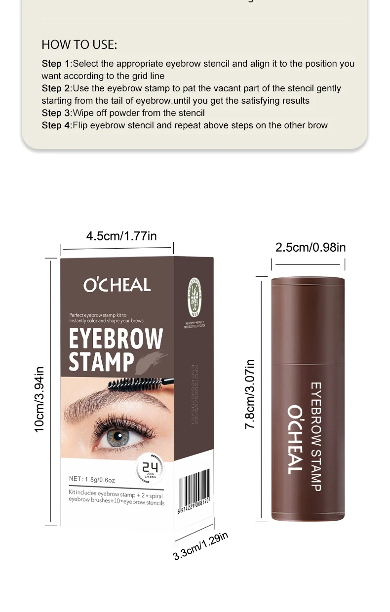 O'CHEAL One Step Augenbrauen-Stempel-Shaping-Set, Haar-Abdeckungspuder, Konturierungsstift, Haaransatz, Schattenpuder, Augenbrauenform, 10-teilig – Detail 12