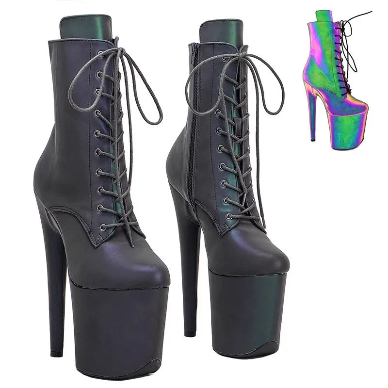 

LAIJIANJINXIA New 20CM/8Inch Holographic Upper Women's Platform Party High Heels Modern Ankle Boots Pole Dance Shoes 122