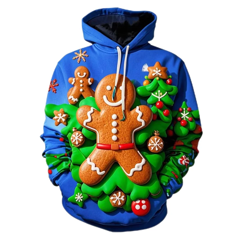 Cartoon Xmas Hoodies Cute Gingerbread Santa Claus 3D Print Men Women Sweatshirts Pullovers Christmas Tracksuits Top Kid Clothing