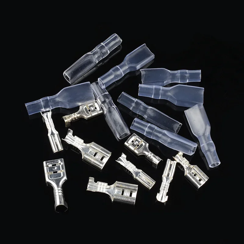 50Sets Female Spade Connector 2.8 /4.8 /6.3mm Crimp Terminal with Insulating Sleeves For Terminals 22-16AWG