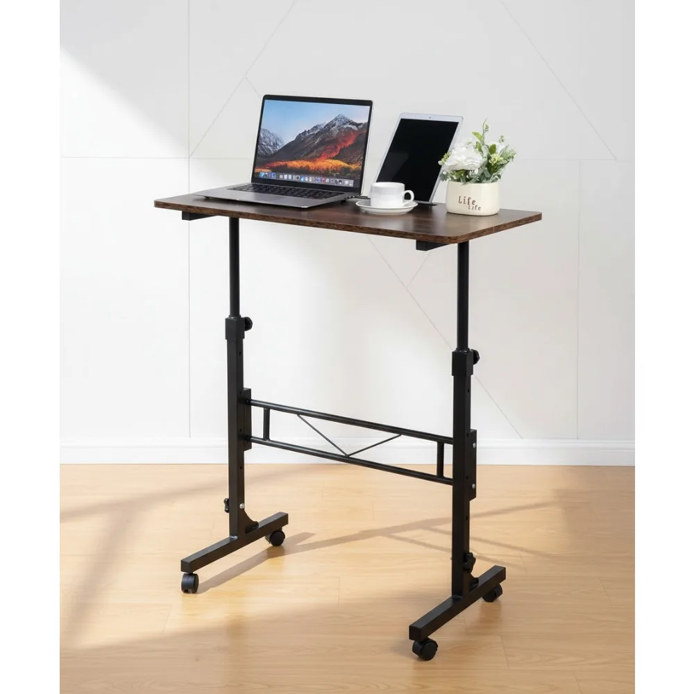 Adjustable Height Standing Desk with Wheels, Portable Mobile Laptop Table for Home Office, Sit Stand Ergonomic Workstation