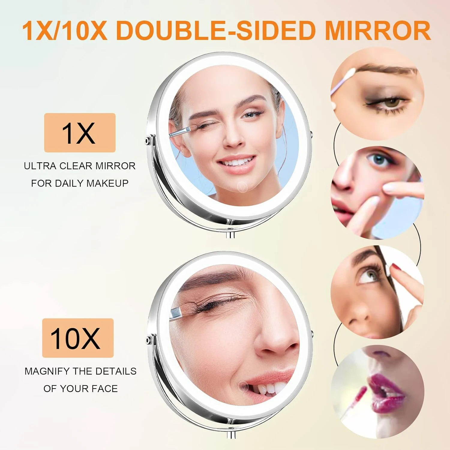 Double-Sided 8-Inch Magnifying Makeup Mirror with 1X 10X Magnification - Convenient, Compact and Portable Beauty Grooming Access