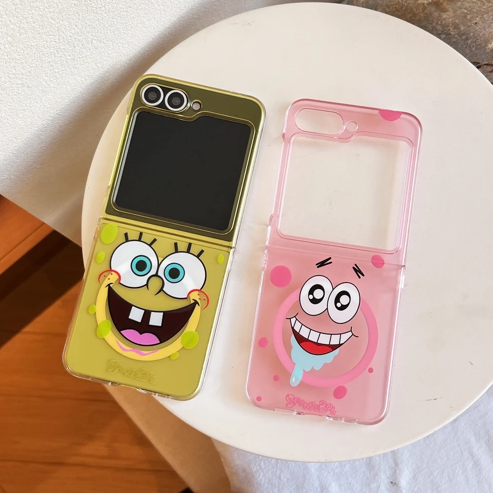 Funda magnética para teléfono con carga inalámbrica Magsafe de Bob Esponja, Patrick Star, para Samsung Galaxy Z Flip 7 6 5, bonita funda suave