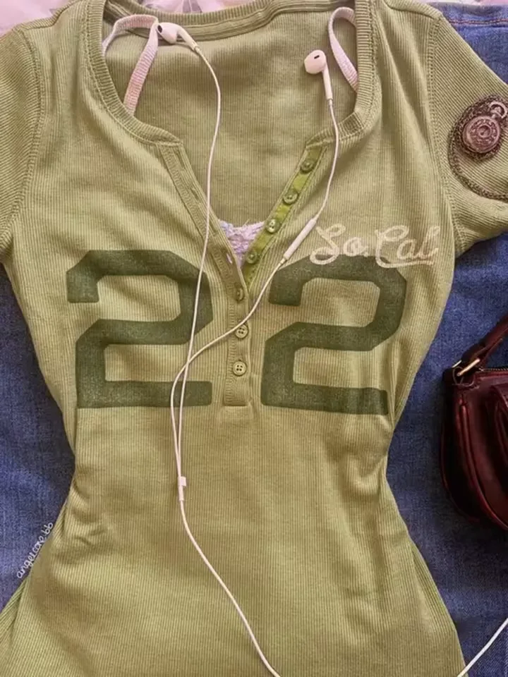 Vintage Y2K Damen Farbblock-Kurzarmshirts Crop Top Lässig Schmal Geschnitten Schick Faux Zweiteiler Frühling Sommer Gestreift Streetwear – Detail 4