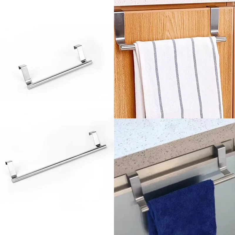 1-5pcs Towel Racks Over Kitchen Cabinet Door Towel Rack Bar Hanging Holder Bathroom  Shelf Rack Home Organizer Long Wall Hook