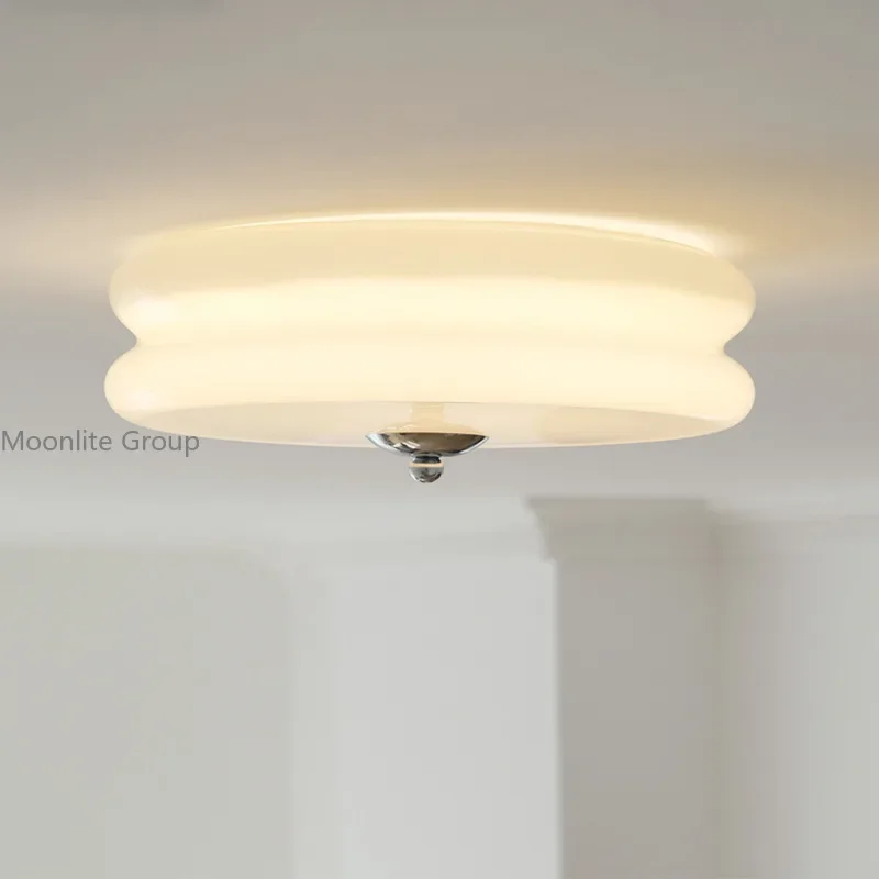 

Nordic Simple Cream Ceiling Lamp Medieval French Romantic Bedroom Ceiling Lamp Corridor Porch Atmosphere White Glass Lamp