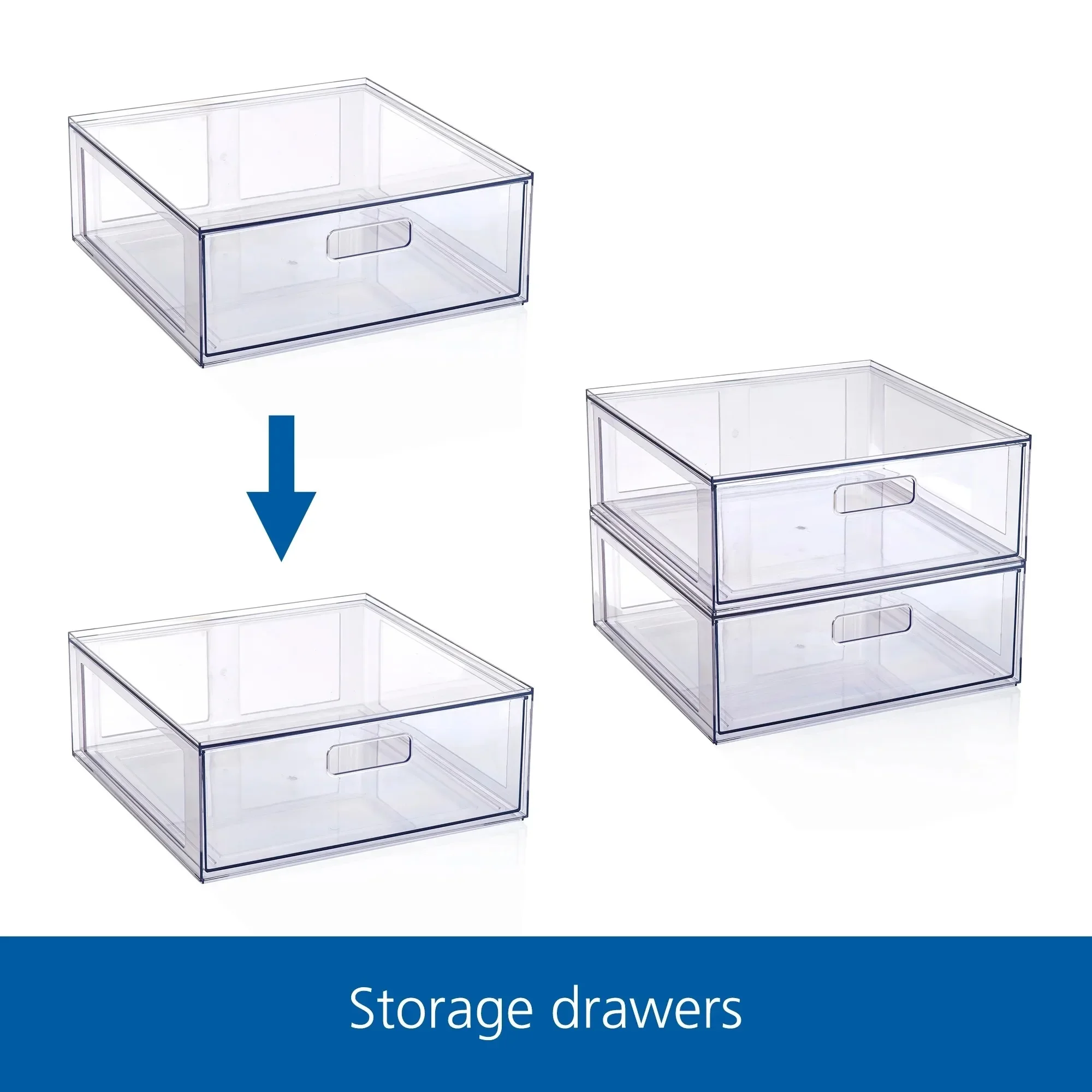2個セット 大型 透明 光沢 プラスチック製 クローゼット引き出し、棚とキャビネット用プルアウトオーガナイザー、大人用収納ボックス