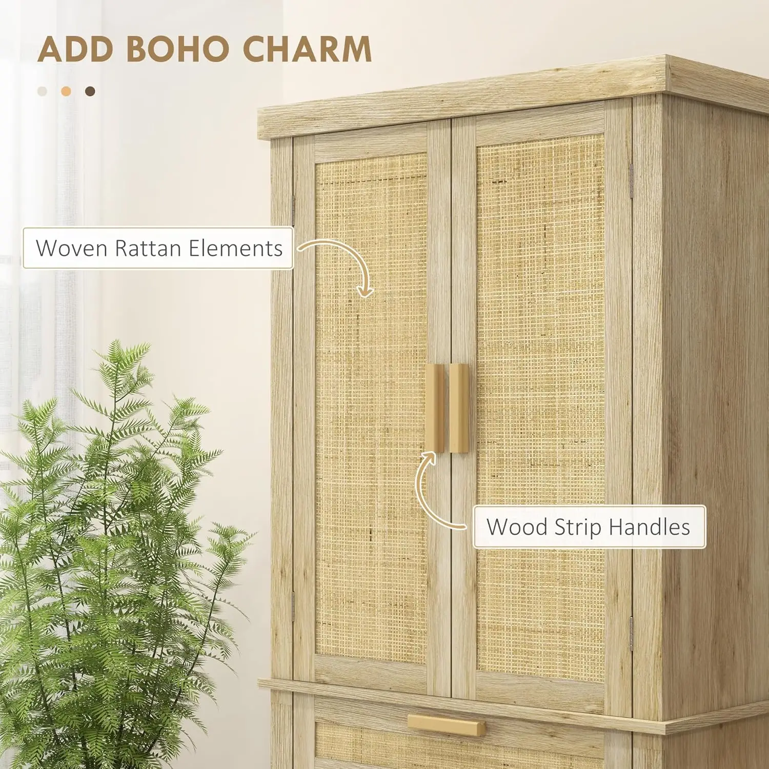 Armoire de rangement pour garde-manger de cuisine, armoire de cuisine autoportante en rotin avec 4 portes, MEL, étagère à 5 niveaux et réglable, de 72 po de haut