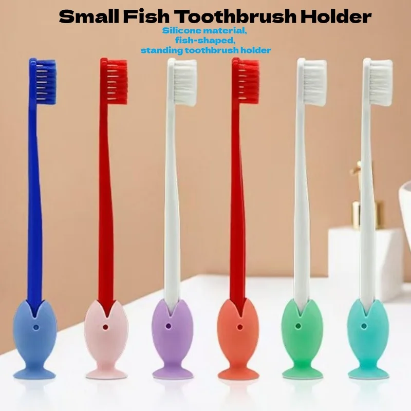 6PCS Punch-Free Fish-Shaped Silicone Toothbrush Holder, Mini Cute Toothbrush Stand, Portable Base Toothbrush Protective Cover, T