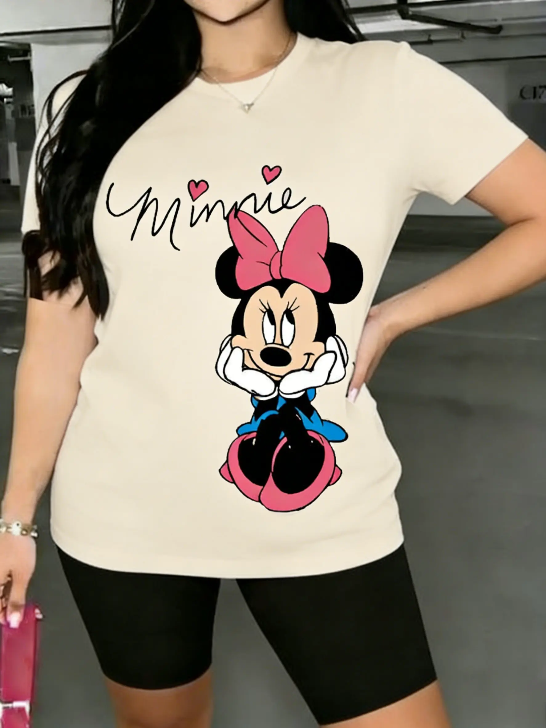 

Новая женская футболка с принтом Минни 2026 года, в стиле Y2K, оверсайз, повседневная, с коротким рукавом, летняя, хлопковая, уличная одежда, топы