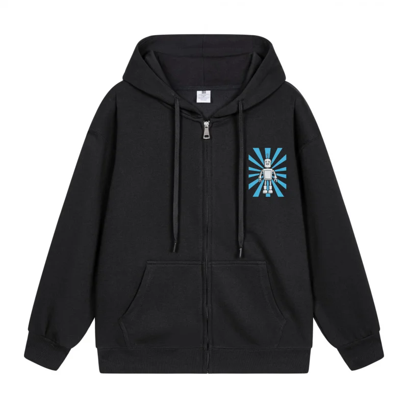 

Men's Zip-Up Hoodie Blue Robot With Radiant Design 2025 New Style Casual Couples’ Style Couples’ Style