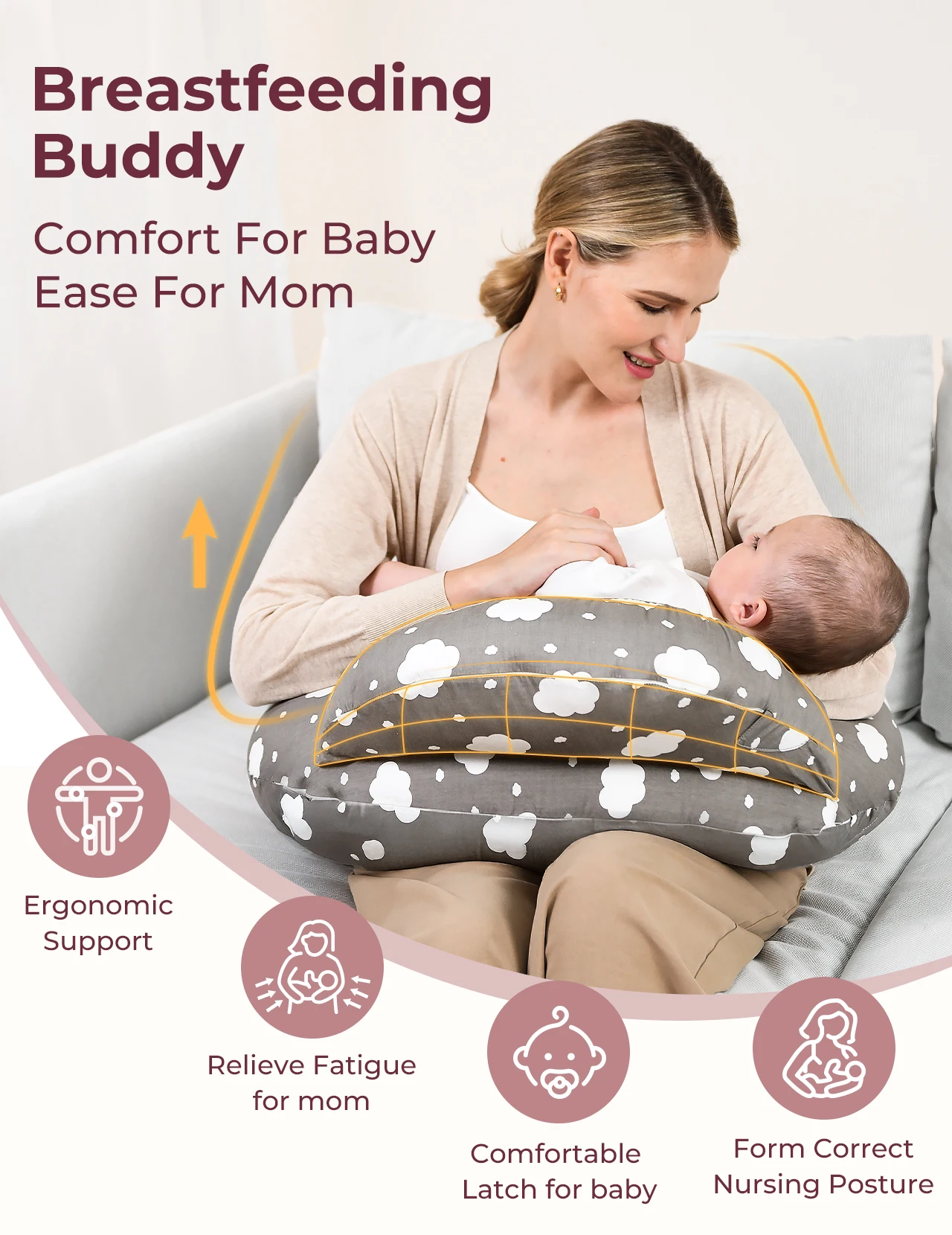 Momcozy Nursing Pillow for Breastfeeding, More Support for Mom and Baby, with Adjustable Waist Strap and Removable Cotton Cover