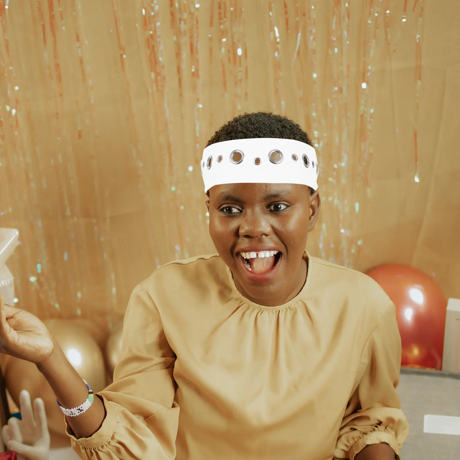 

2 шт. широкие эластичные повязки для волос в стиле панк с ажурными люверсами, дышащие, для фестивалей