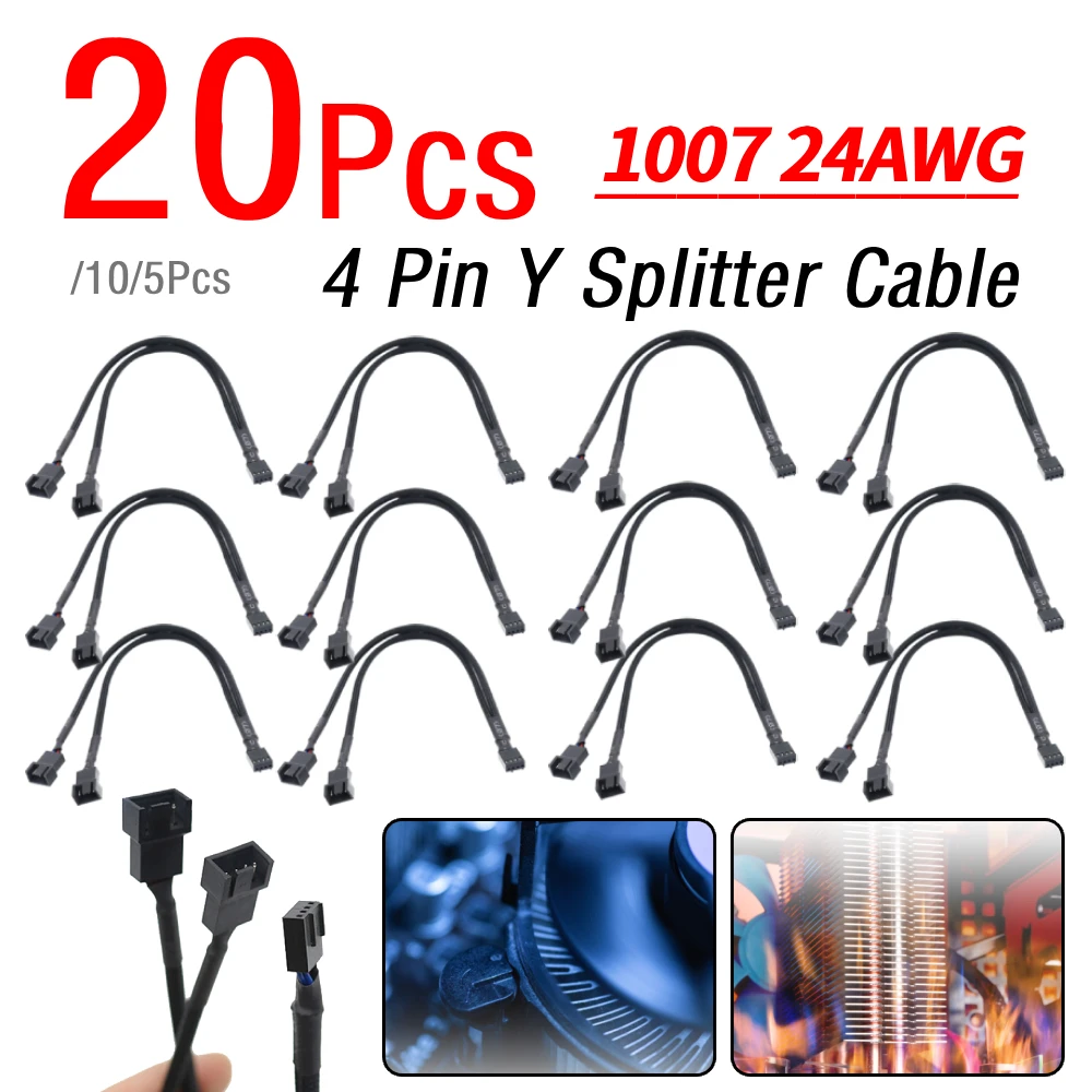 

5-20Pcs 1007 24AWG Motherboard CPU PC Cases Fan 4 Pin Extension Y Splitter Cable 4 Pin to 3/4 Pin Household Computer Accessories