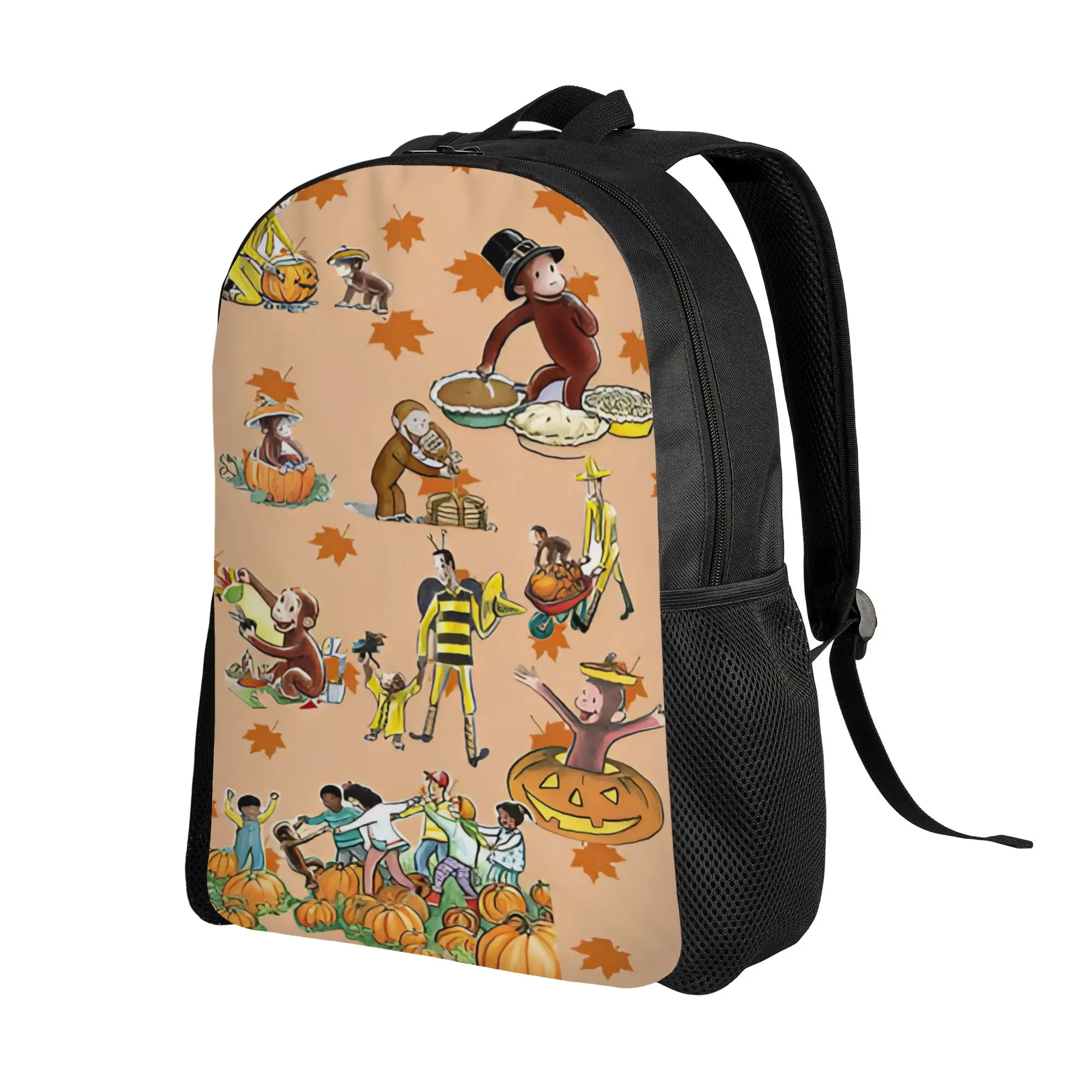 Cute Curious George Outdoor Scene Backpack  Boy Girl Polyester Travel Backpacks Soft Kawaii High School Bags Rucksack