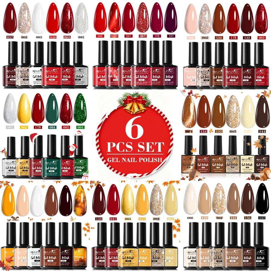 QAZIXU 6個セット ネイルジェルポリッシュ 人気カラー DIYネイルアートデザイン ソークオフ UV/LEDジェル マニキュアキット ホームサロン用
