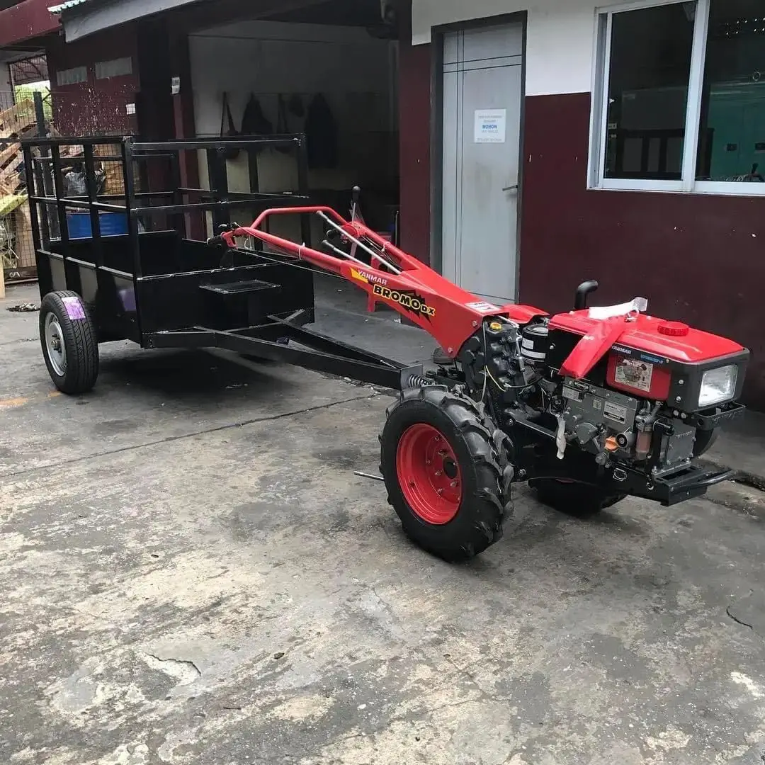 Agriculture 15HP Two Wheel Walking Cultivator Tiller Tractor With Mini Trailer For Farm Work