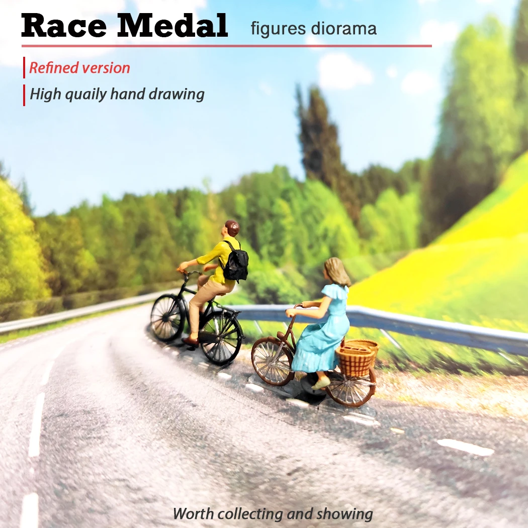 

RACE MEDAL 1:64 Finished coated figurine Boys and girls riding bicycles spring outing scene adult toy handwork