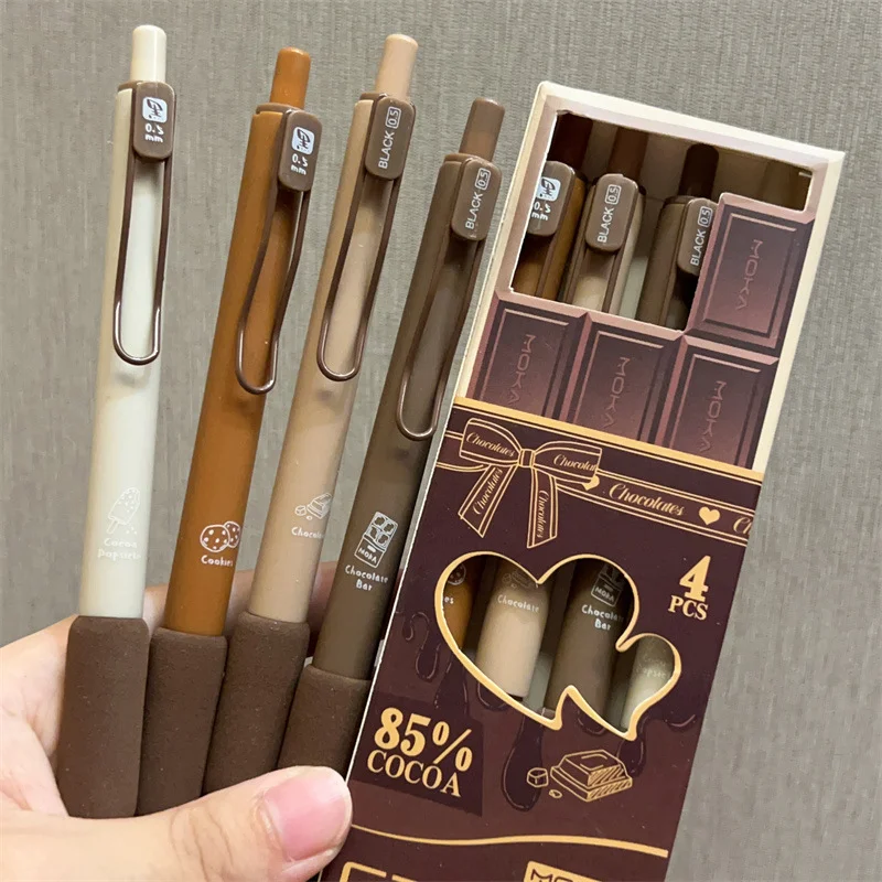 

4pcs Chocolate Brown Gel Pens Set, 0.5mm Black Ink Quick Dry Ballpoint Pens for School