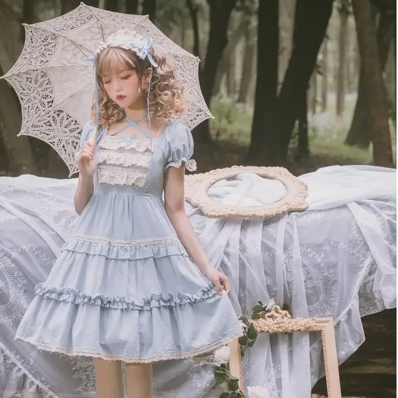 MAGOGO Berry Girl Sweet Lolita OP Dress Women Pastoral Short Sleeve Princess Party Dresses Victorian Harajuku Kawaii Vestidos