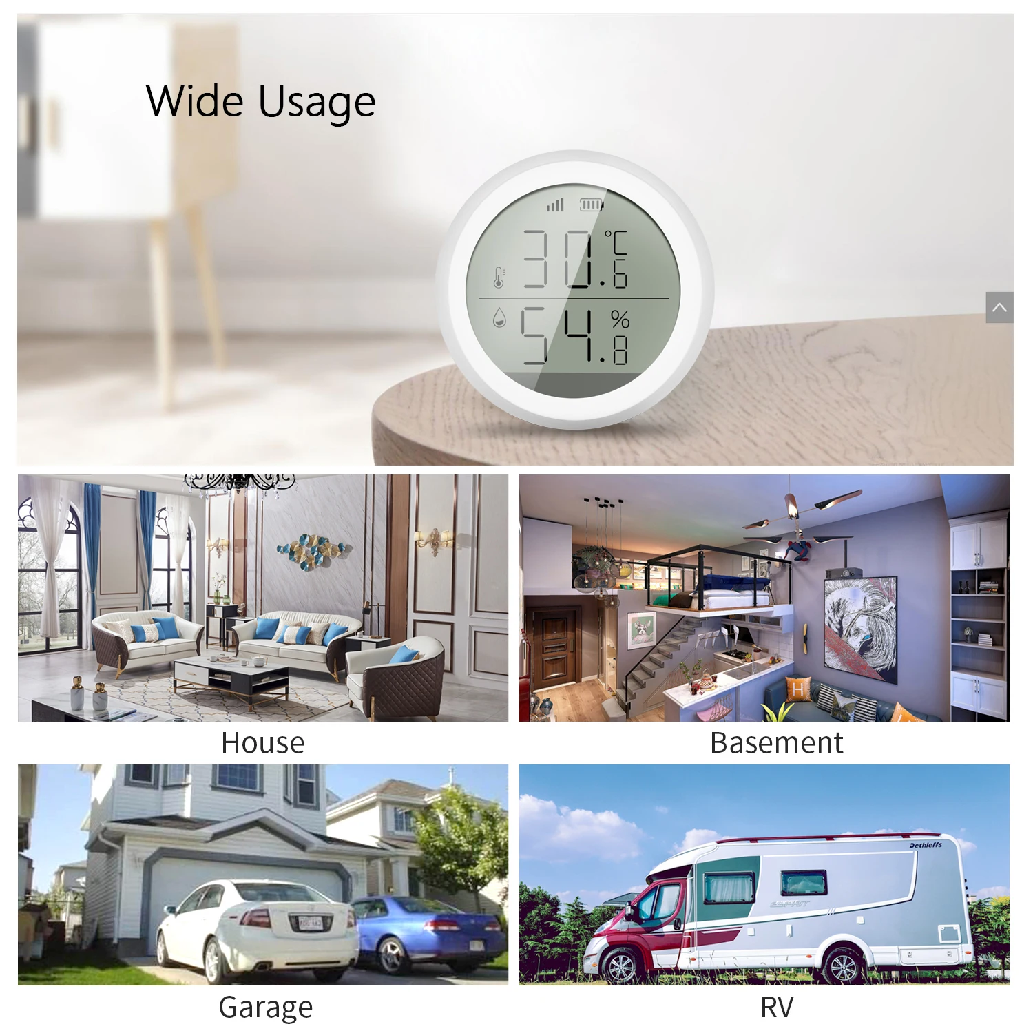IHSENO Tuya ZigBee Smart Home Temperature And Humidity Sensor With LED Screen Works With Smart Life Google Assistant Require Hub