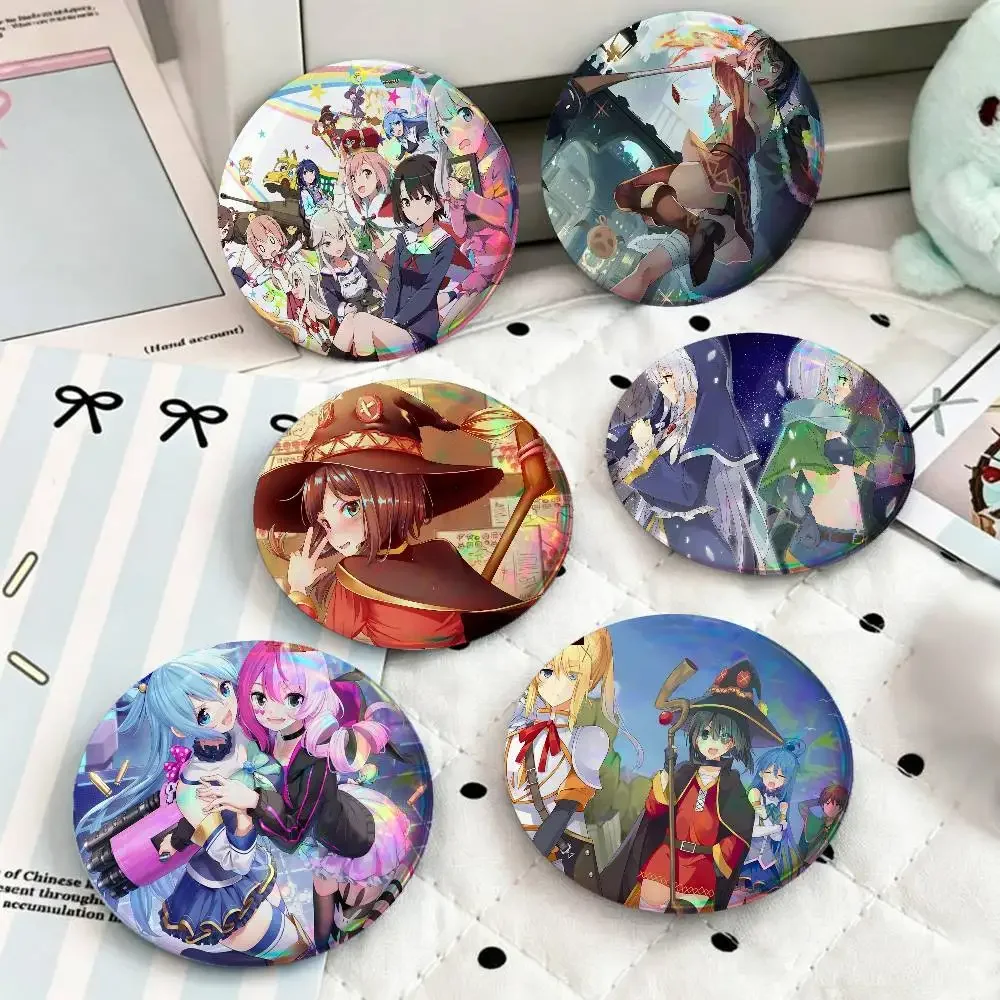 Konosuba Gods Blessing On This Wonderful World For Badge Custom Laser Hologram Enamel Pin Badge Metal Lapel Brooch For Clothes