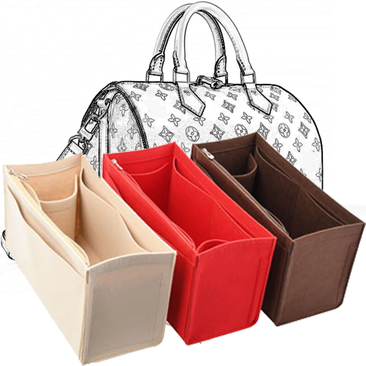 

Purse Organizer Inserts for Speedy 25 30 35 Felt Purse Inserts HandBag and Tote bag Neverful Organizer Insert Bag