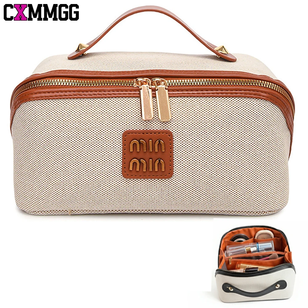 

CXMMGG Large Capacity Makeup Bag for Women, Waterproof Travel Cosmetic Organizer with Dividers, Portable PU Leather Toiletry Bag