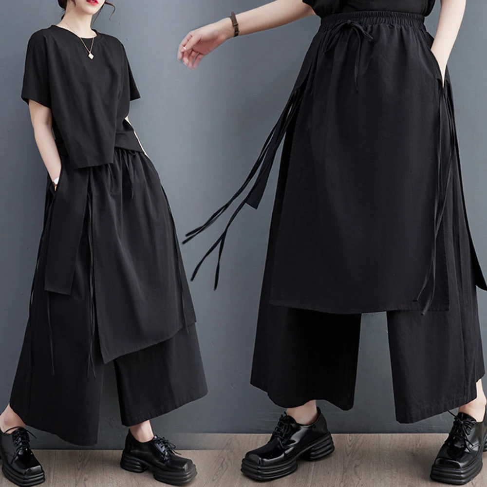 XS-5XL Summer New Unisex Double-Layer Skirt Pants American Retro Fashion Trendy Street Loose Casual Breathable Neutral Bottoms