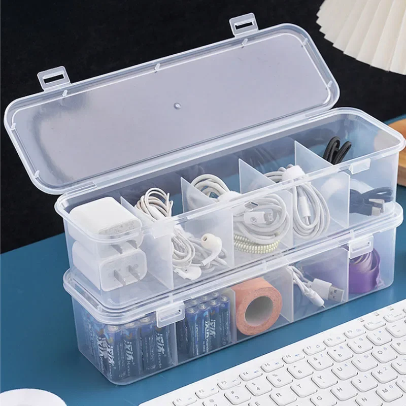 Transparent Data Cable Organizer Case Classification Dustproof Card Organizer with Lid Clutter Collection Box for Office Home